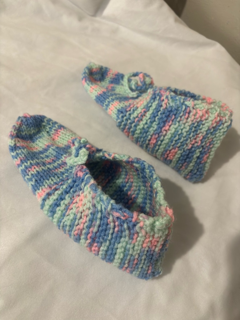 Handmade Knit Booties in Pastel Blue, Pink & Mint Girls size 5.5 - Picture 2 of 5